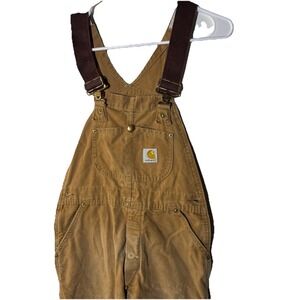 Vintage Carhartt Youth Bib Overalls 14 USA Union Duck Double Knee Brown Workwear